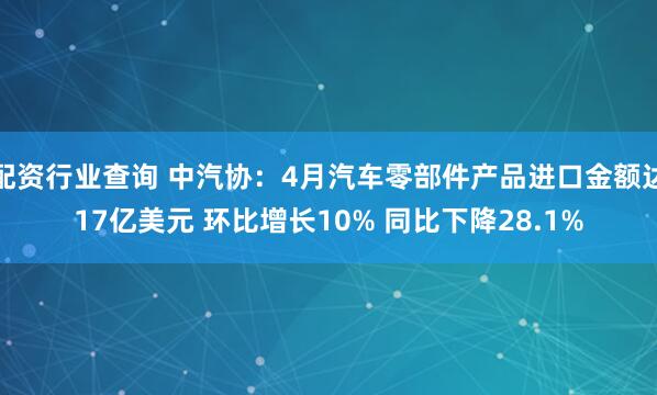 配资行业查询 中汽协：4月汽车零部件产品进口金额达17亿美元 环比增长10% 同比下降28.1%